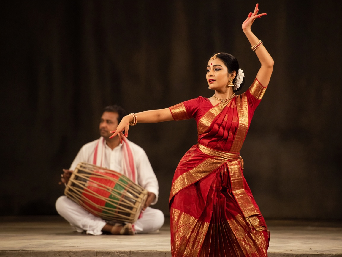 Classical dance and dhak performance on stage