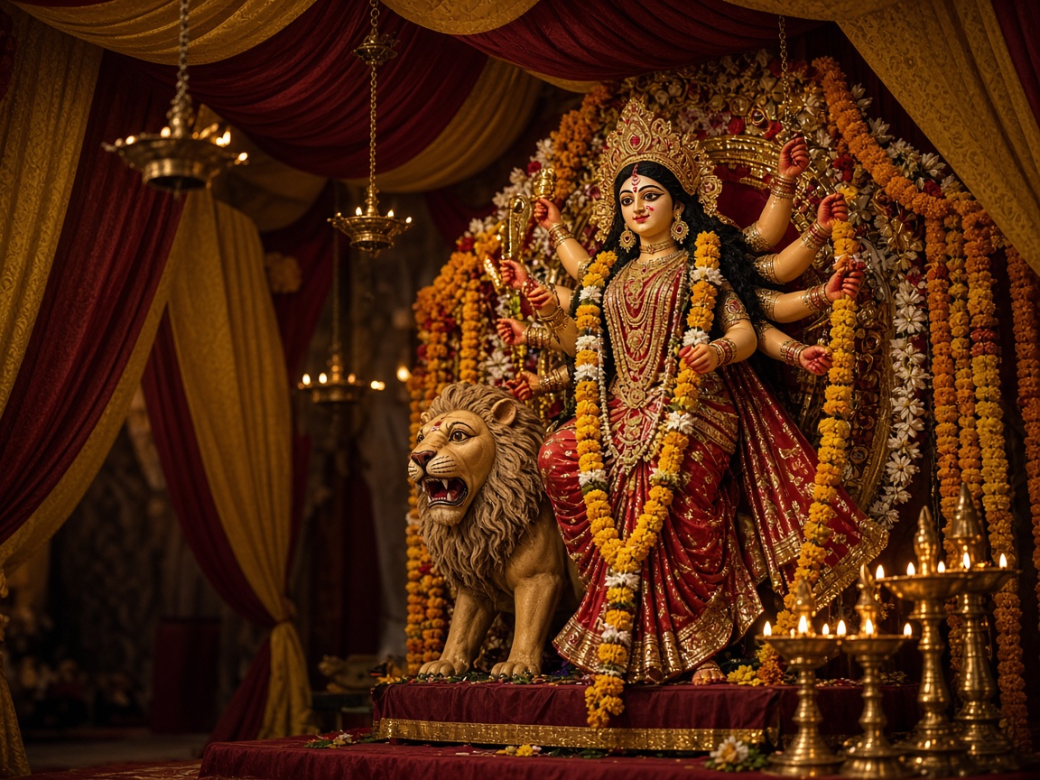 Durga Puja idol and decorated pandal