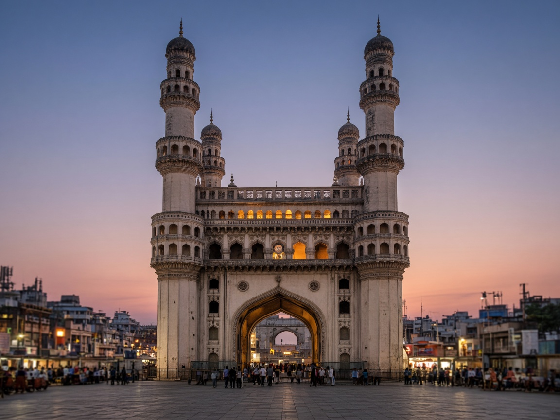 Charminar in Hyderabad at dusk